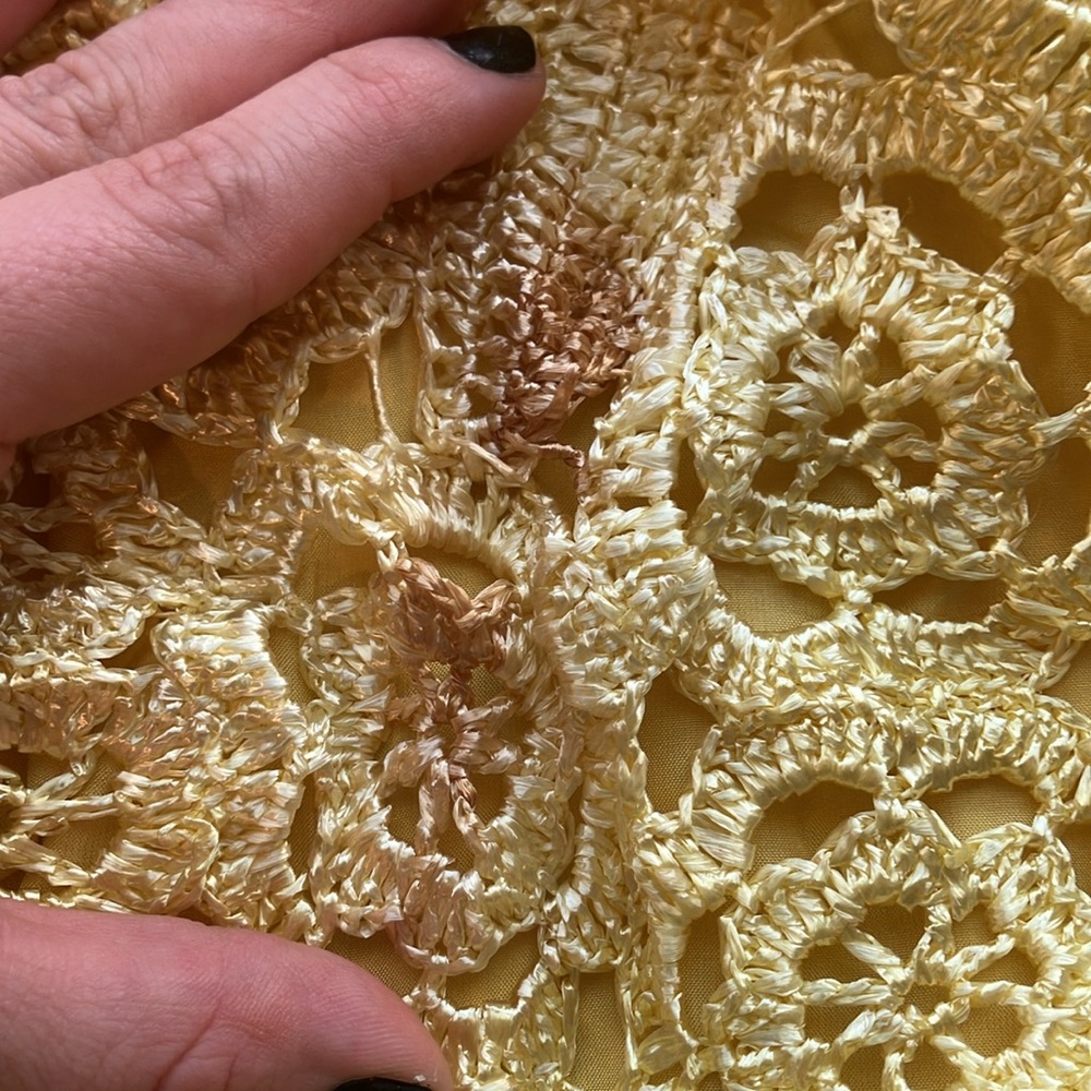 Vintage 60s Bright Yellow Shimmery Lace Two Piece Bell Bottom Pant Set As Is - Picture 6 of 9